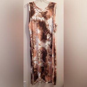 Peach, cream and brown tie dye maxi dress